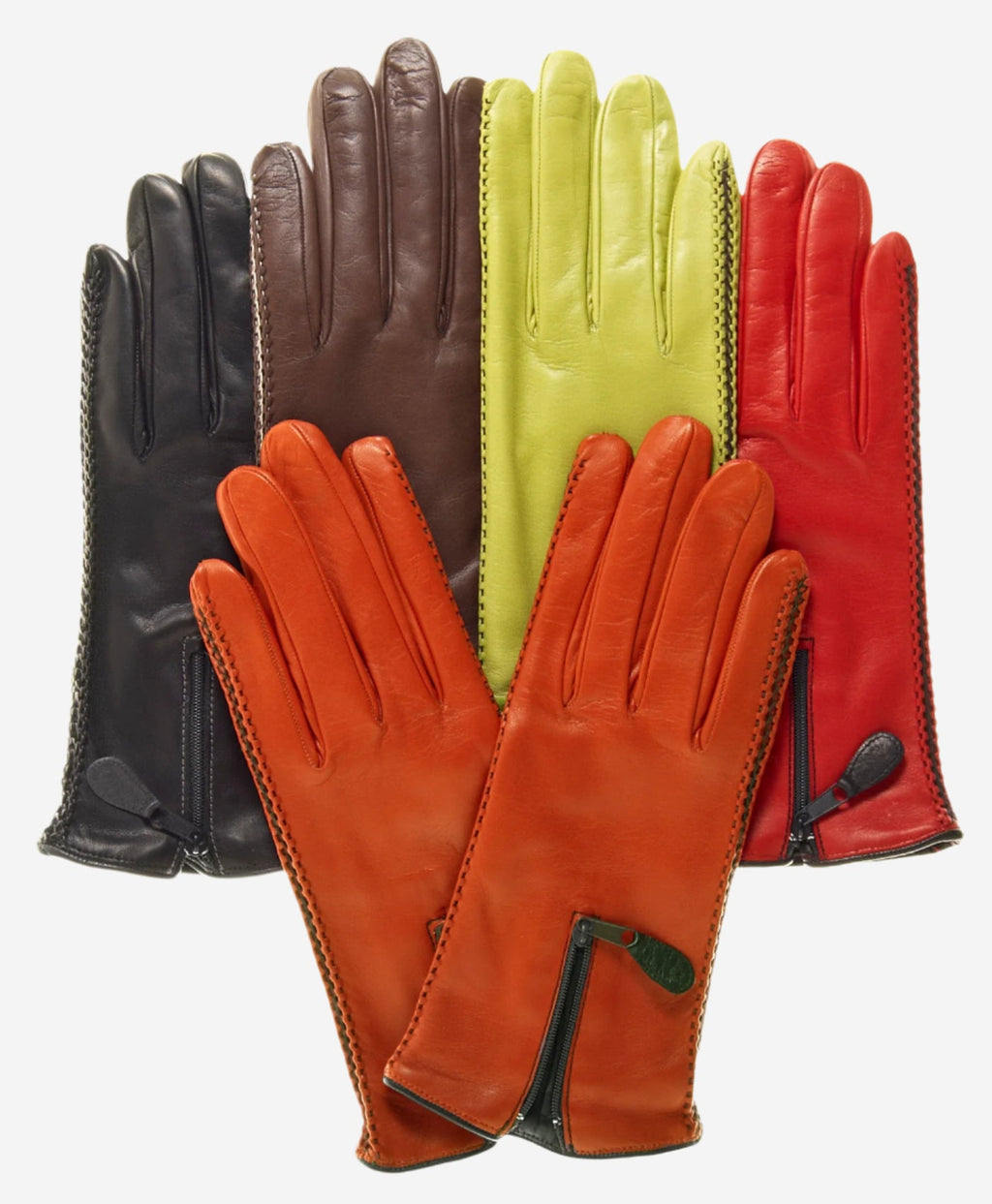 CA0547 (red) – Women’s Italian lambskin cashmere-lined leather gloves with zipper