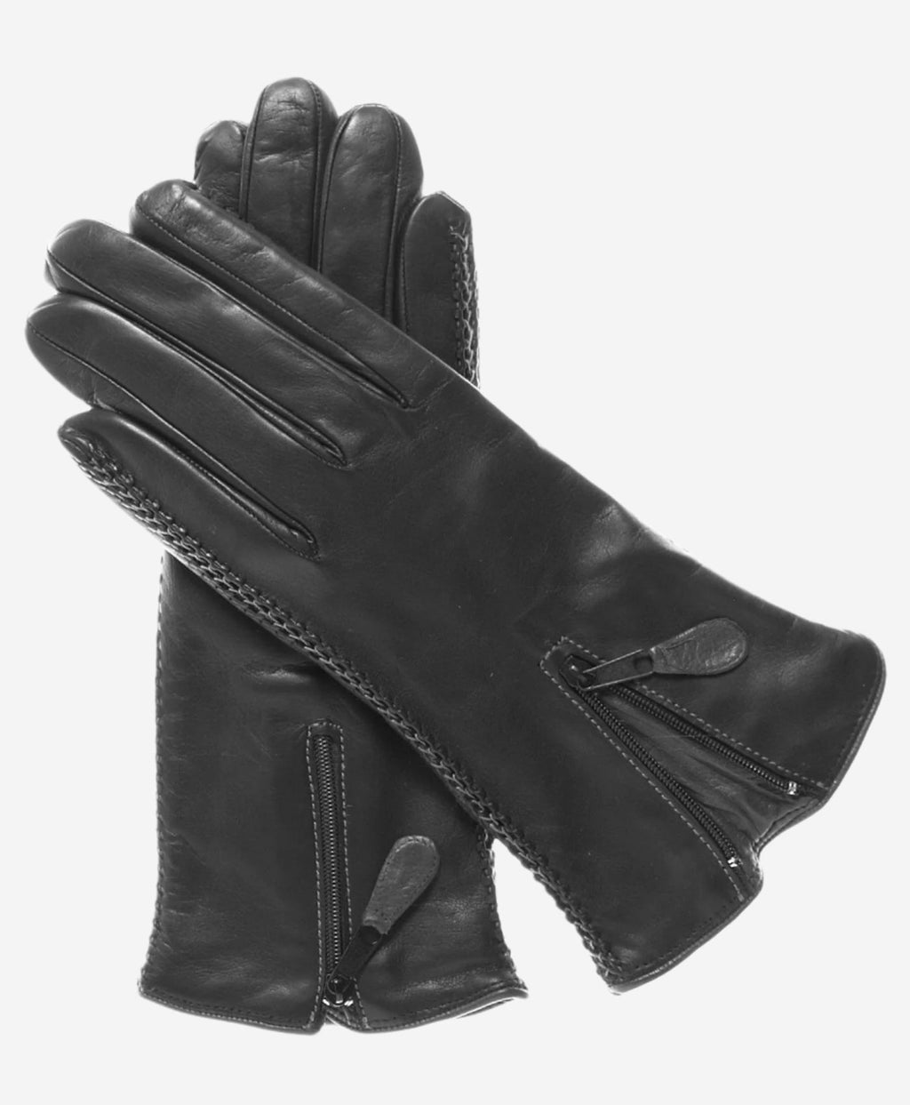 CA0547 (black) – Women’s Italian lambskin cashmere-lined leather gloves with zipper