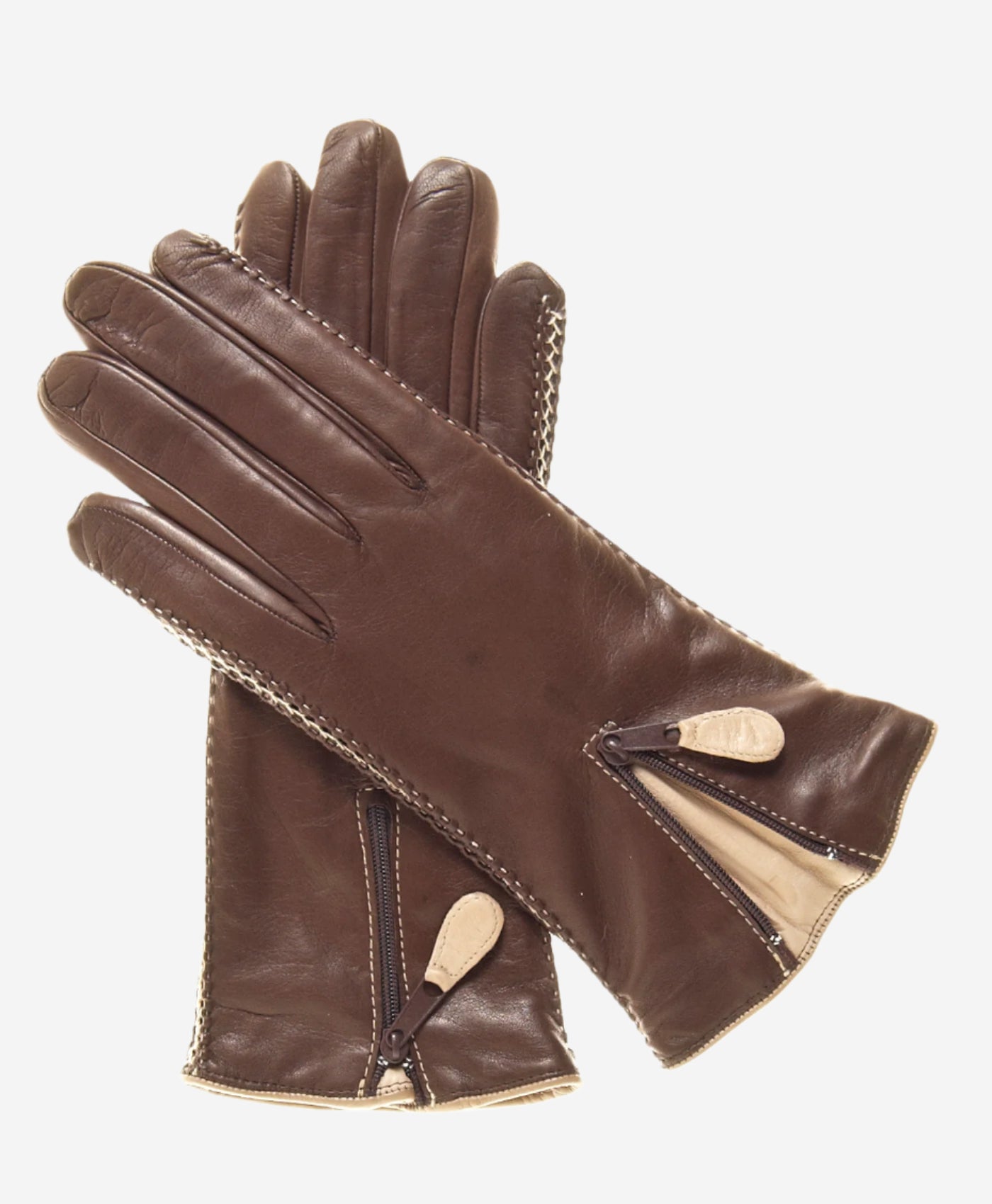 CA0547 (brown) – Women’s Italian lambskin cashmere-lined leather gloves with zipper