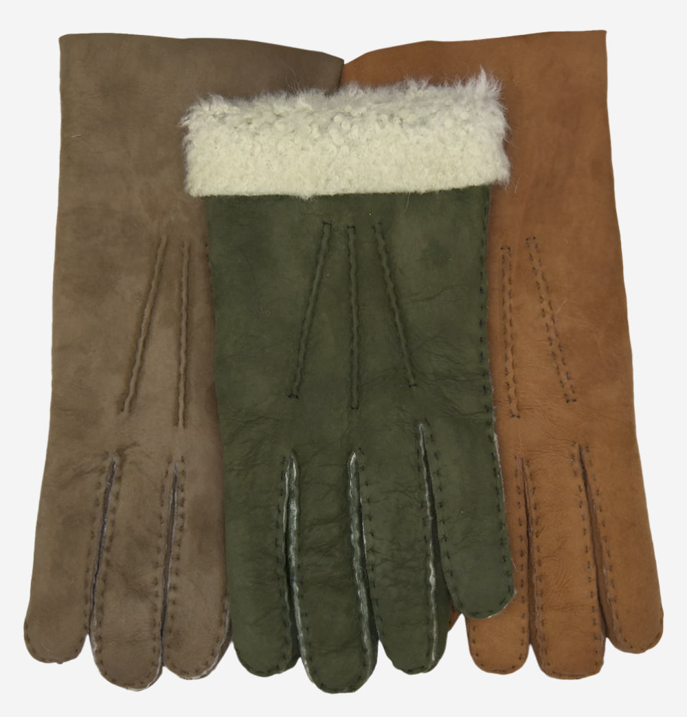 CA3121 (saddle) - Italian suede leather gloves with luxurious natural sheep fur lining