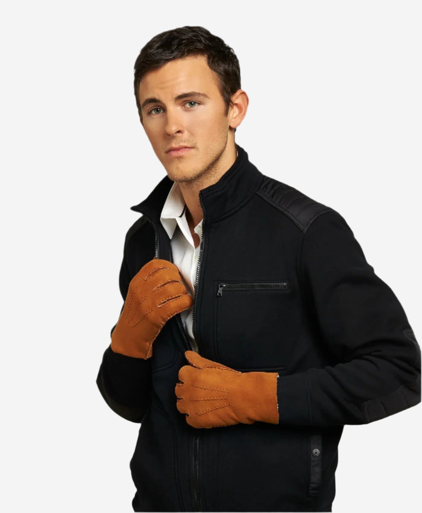CA3121 (saddle) - Italian suede leather gloves with luxurious natural sheep fur lining