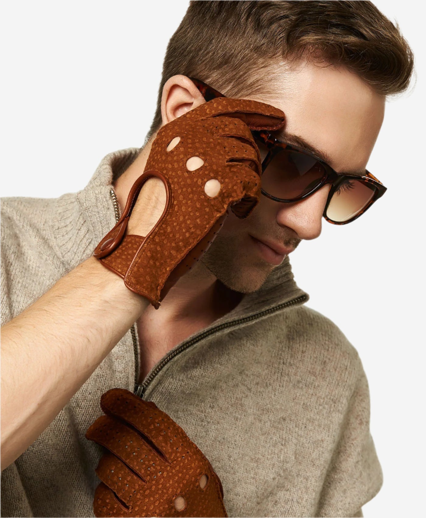 CA3198 (cork) - Handsewn Italian carpincho men's driving gloves