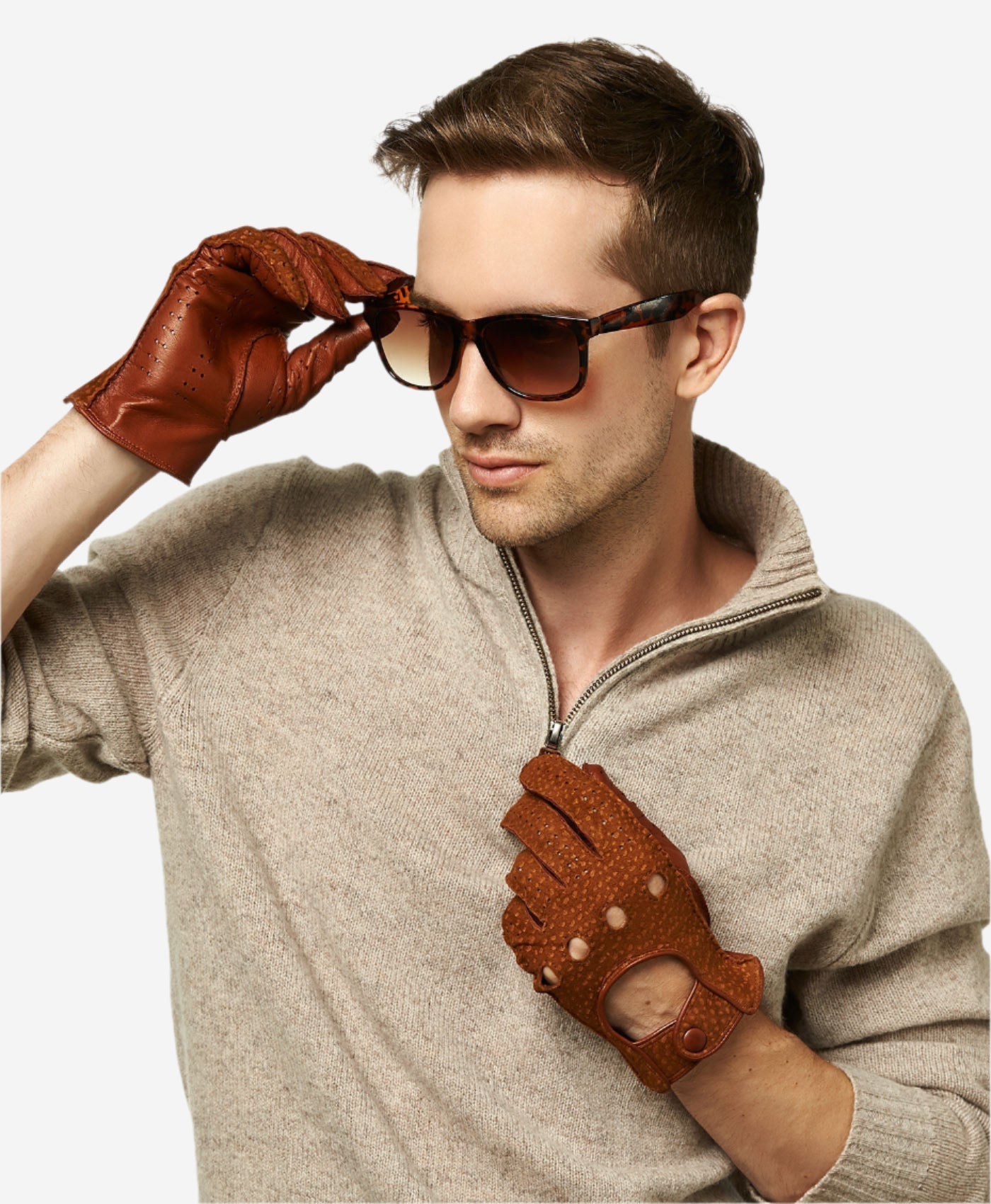 CA3198 (cork) - Handsewn Italian carpincho men's driving gloves