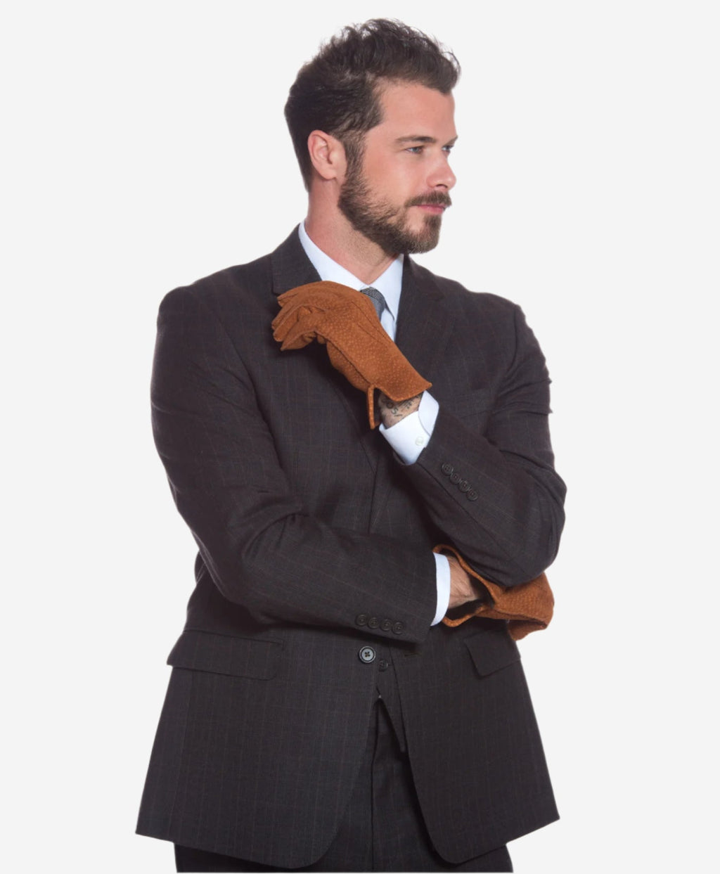 CA3633 (cork) - Handsewn Italian carpincho men’s rabbit fur-lined dress gloves
