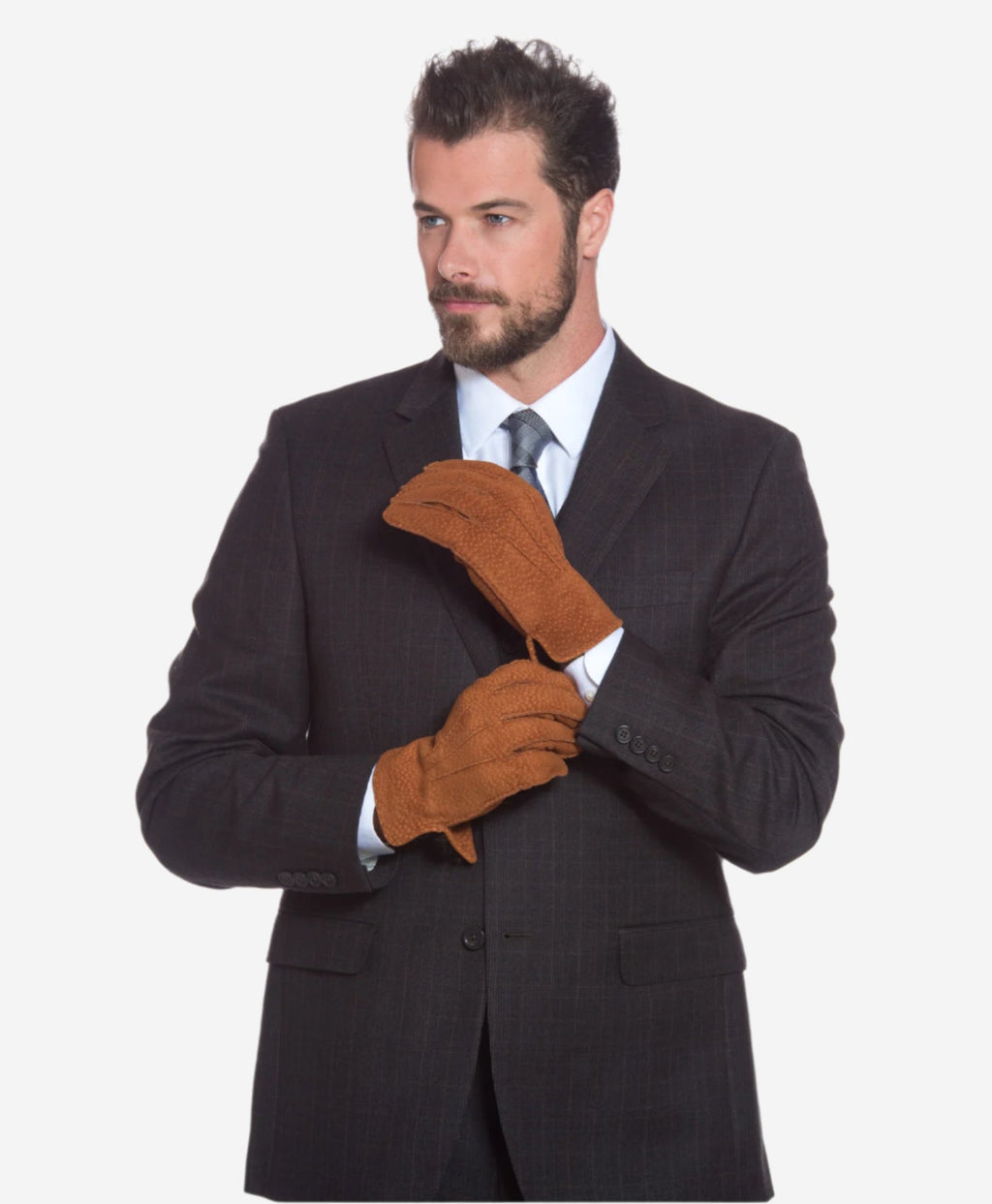CA3633 (cork) - Handsewn Italian carpincho men’s rabbit fur-lined dress gloves