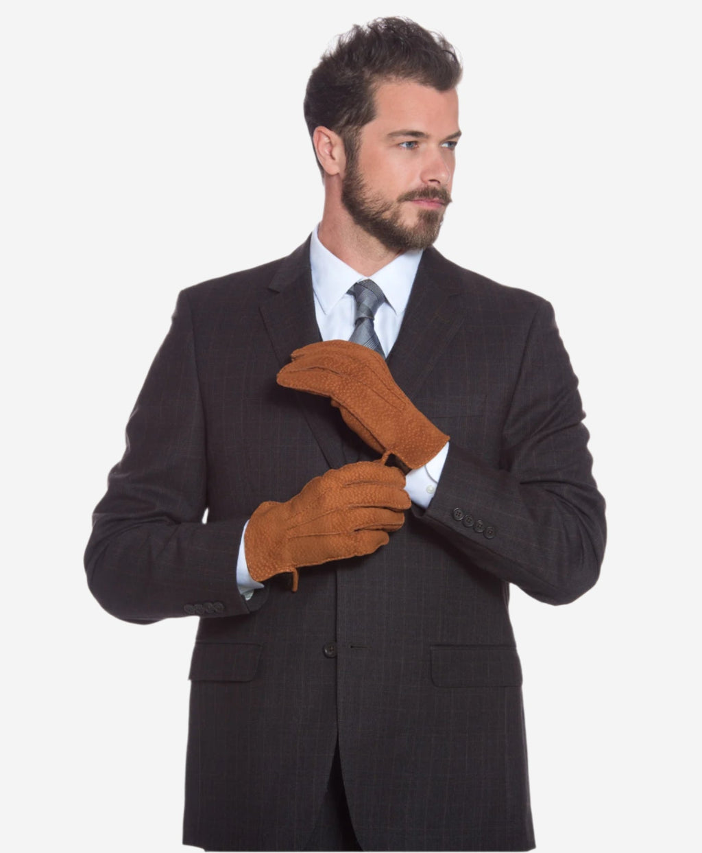 CA3633 (cork) - Handsewn Italian carpincho men’s rabbit fur-lined dress gloves