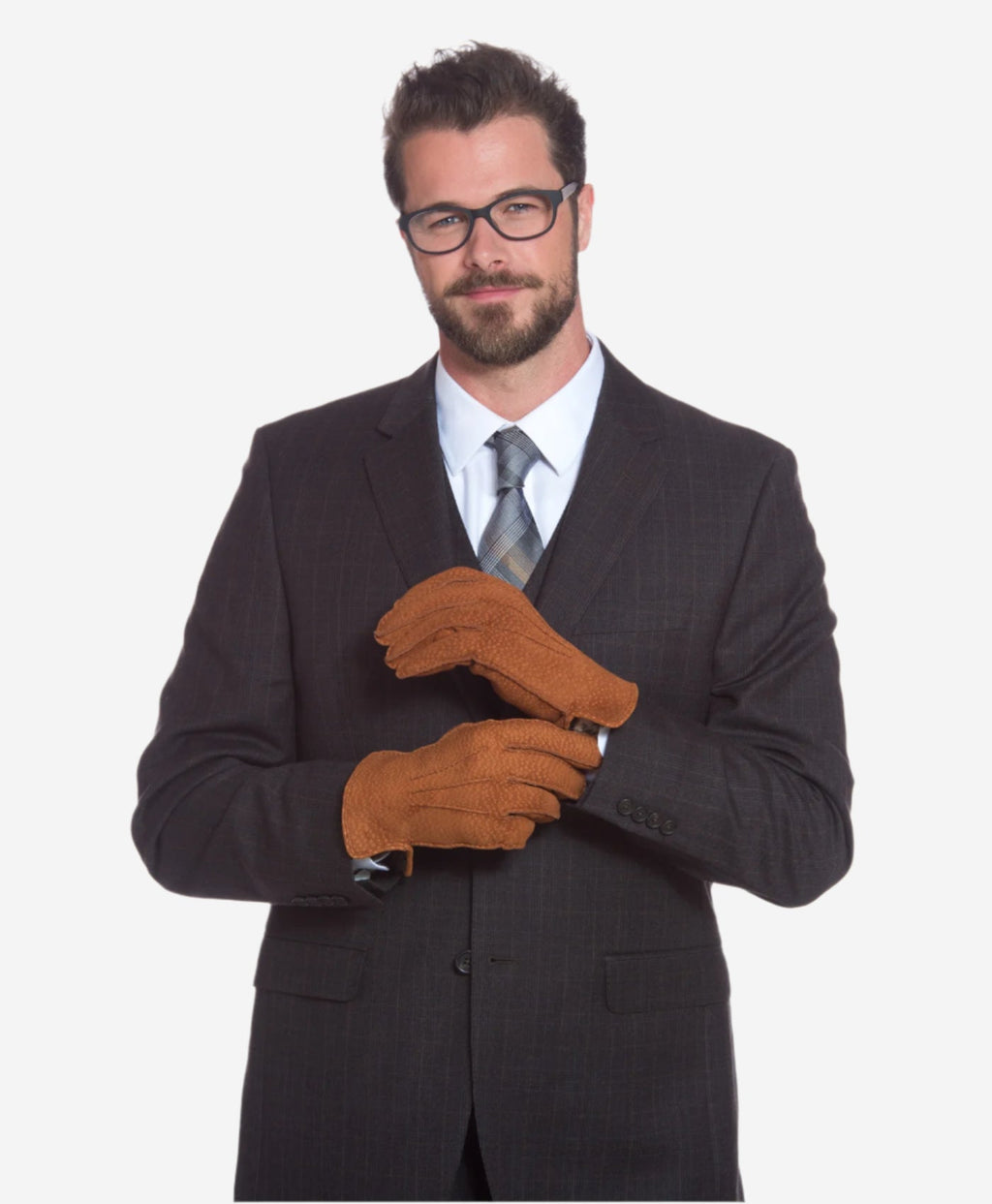 CA3633 (cork) - Handsewn Italian carpincho men’s rabbit fur-lined dress gloves