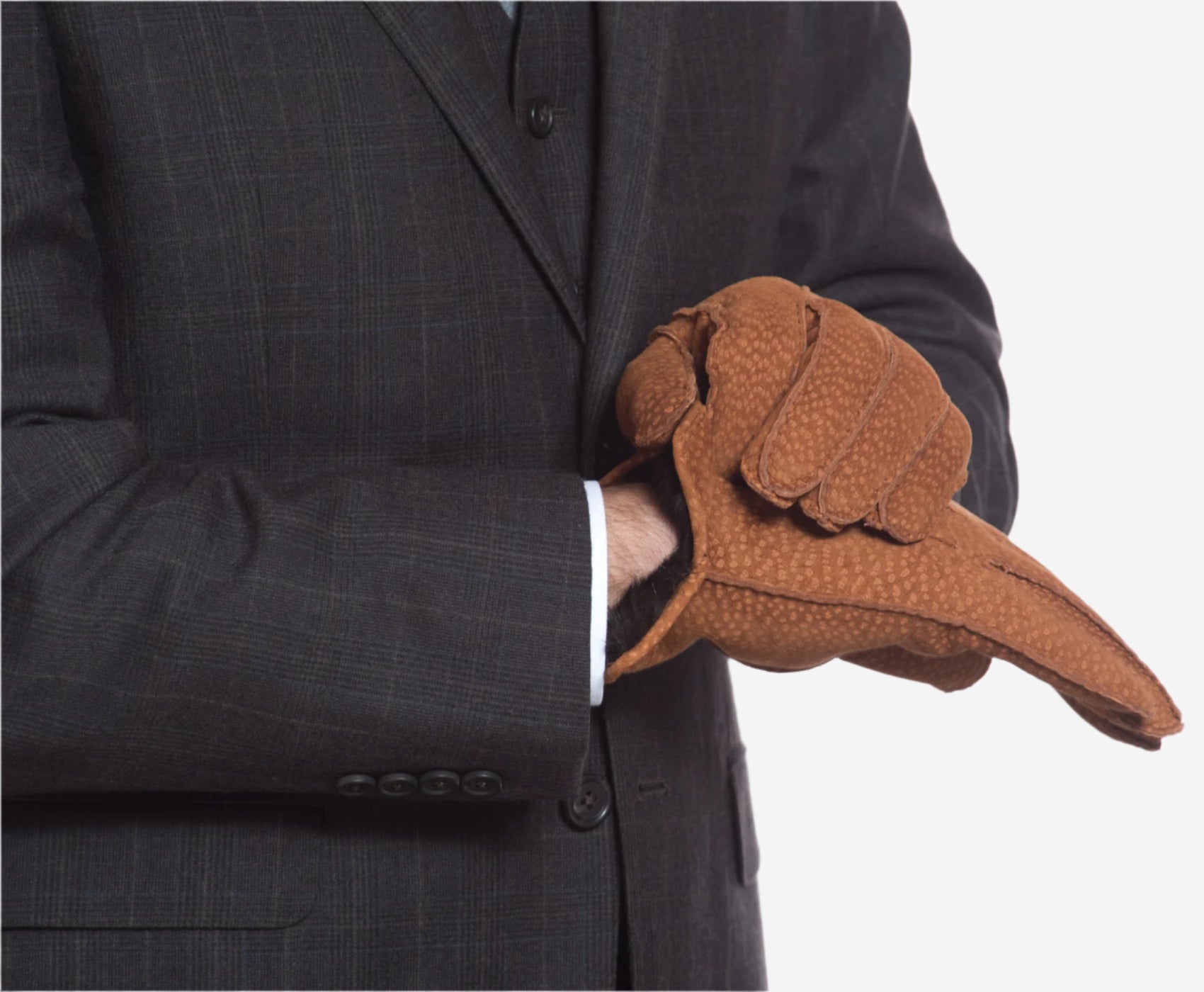 CA3633 (cork) - Handsewn Italian carpincho men’s rabbit fur-lined dress gloves
