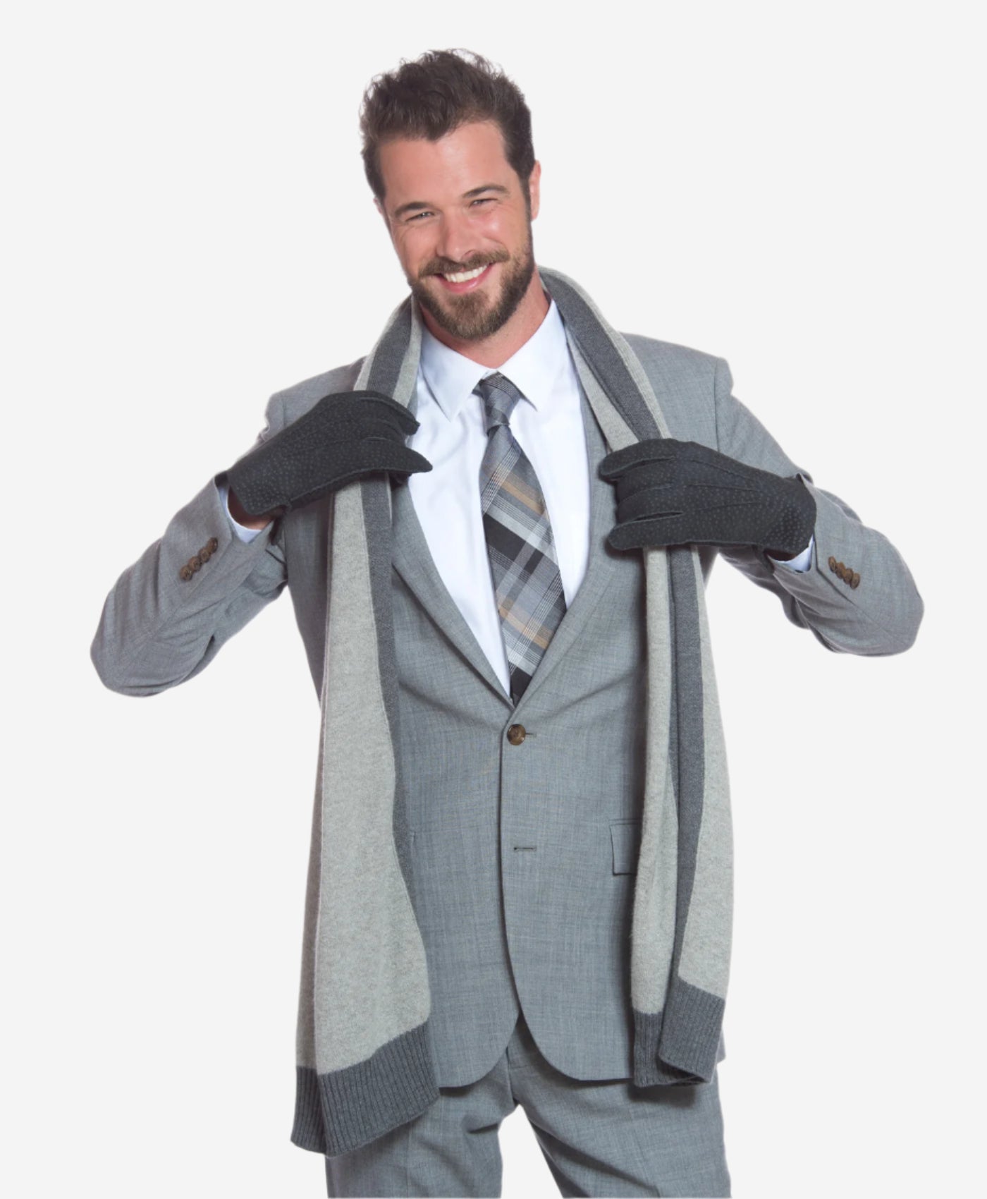 CA3633 (grey) - Handsewn Italian carpincho men’s rabbit fur-lined dress gloves