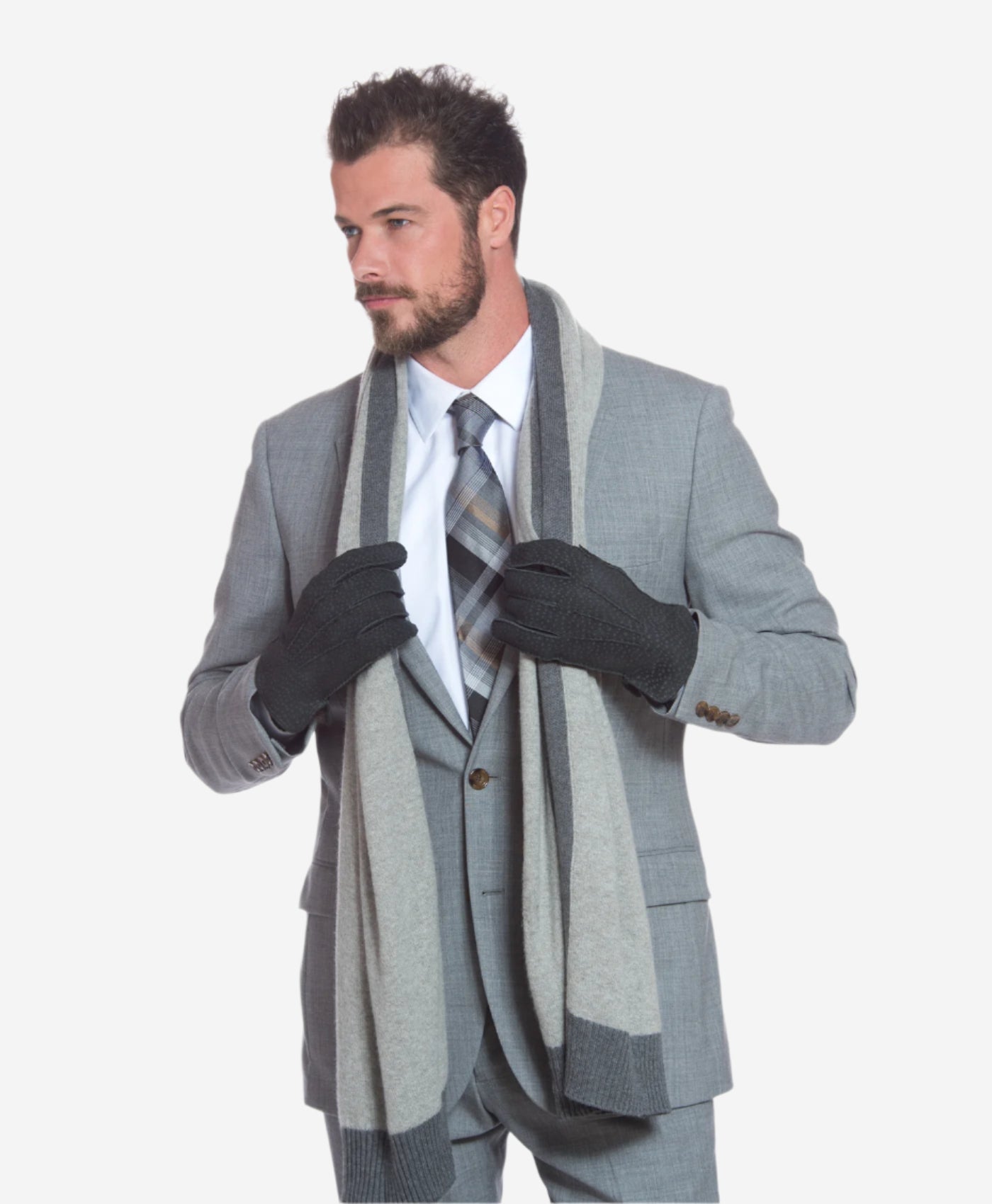 CA3633 (grey) - Handsewn Italian carpincho men’s rabbit fur-lined dress gloves