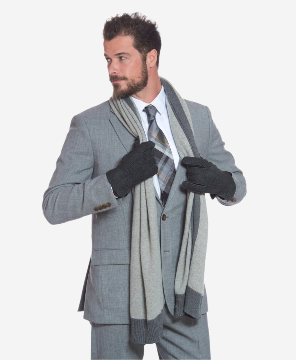 CA3633 (grey) - Handsewn Italian carpincho men’s rabbit fur-lined dress gloves