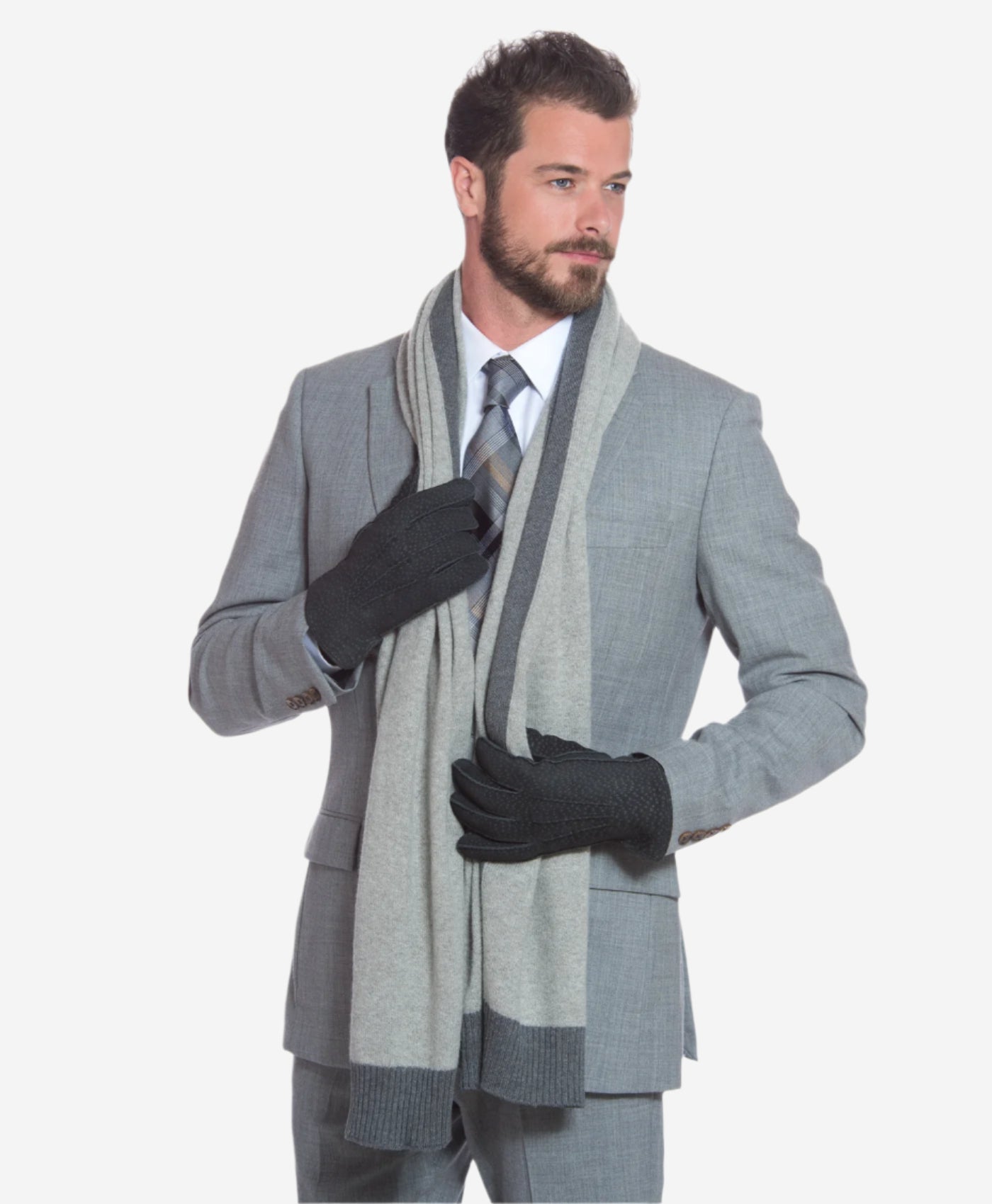 CA3633 (grey) - Handsewn Italian carpincho men’s rabbit fur-lined dress gloves