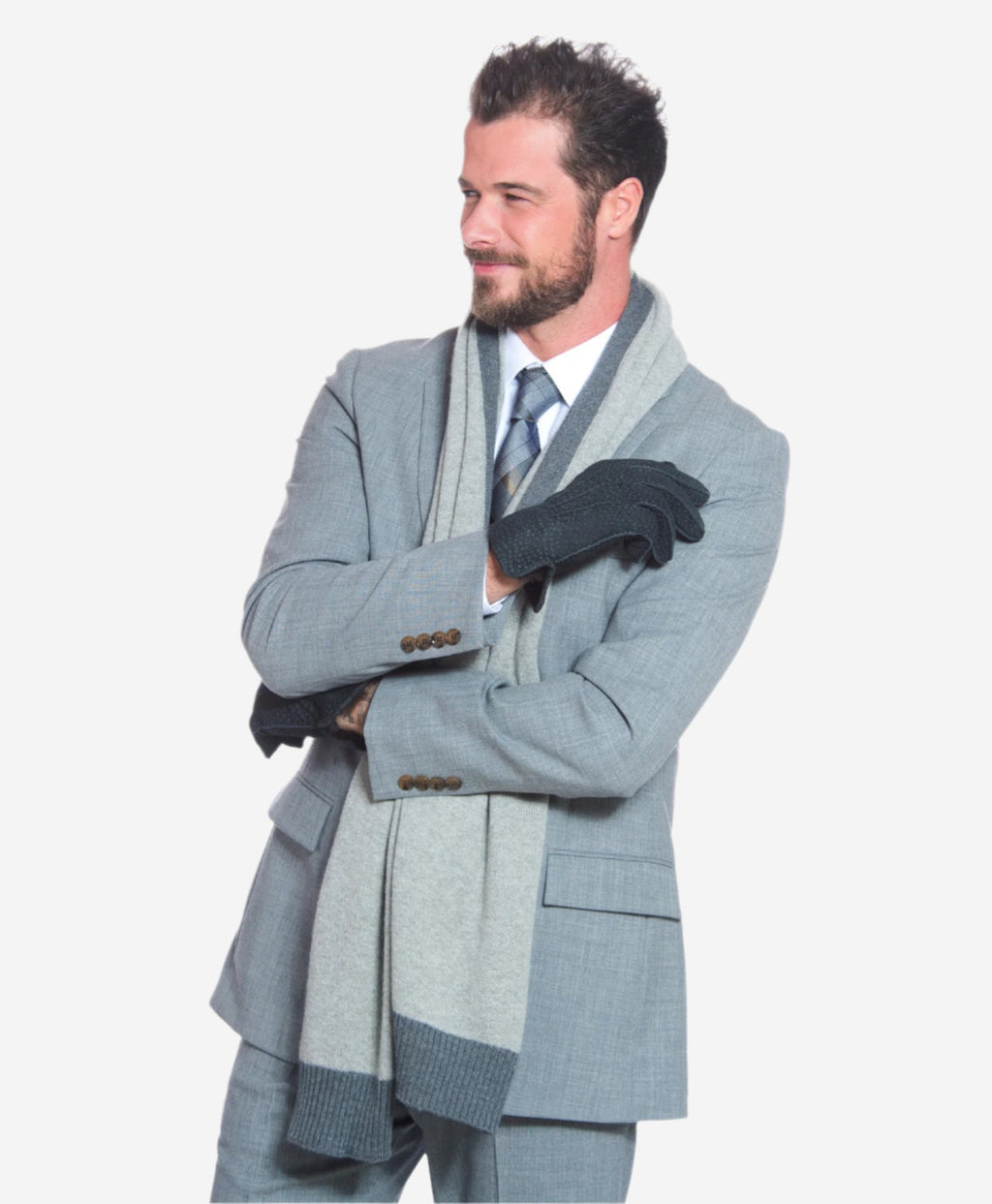 CA3633 (grey) - Handsewn Italian carpincho men’s rabbit fur-lined dress gloves