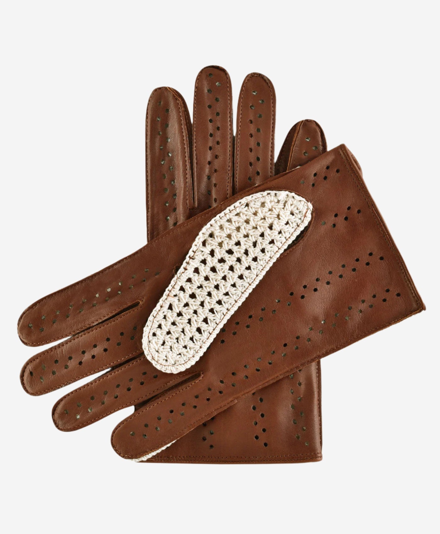 CA3916 (brown) - Handsewn Italian crochet driving gloves in lambskin leather
