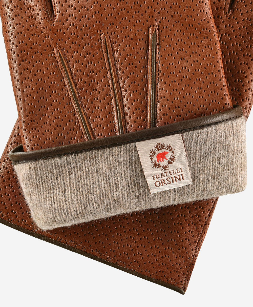 CA3976 (cognac) -Men's Italian cashmere lined leather gloves with unique contrast points