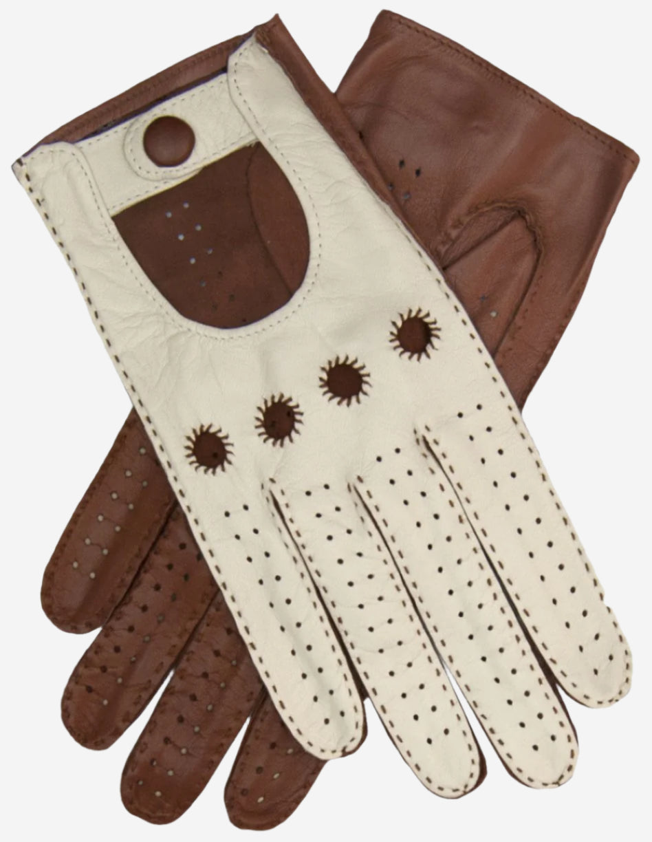 CA4123 (cream/brown) – Women’s two-tone Italian leather driving gloves