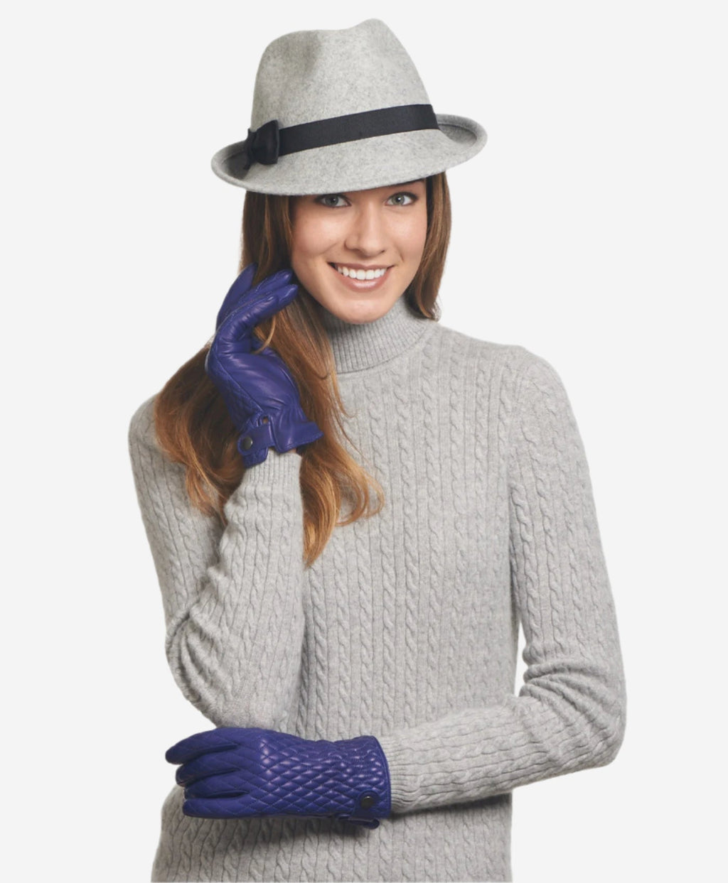 CA4439 (blue) - Women’s quilted Italian leather gloves with cashmere lining