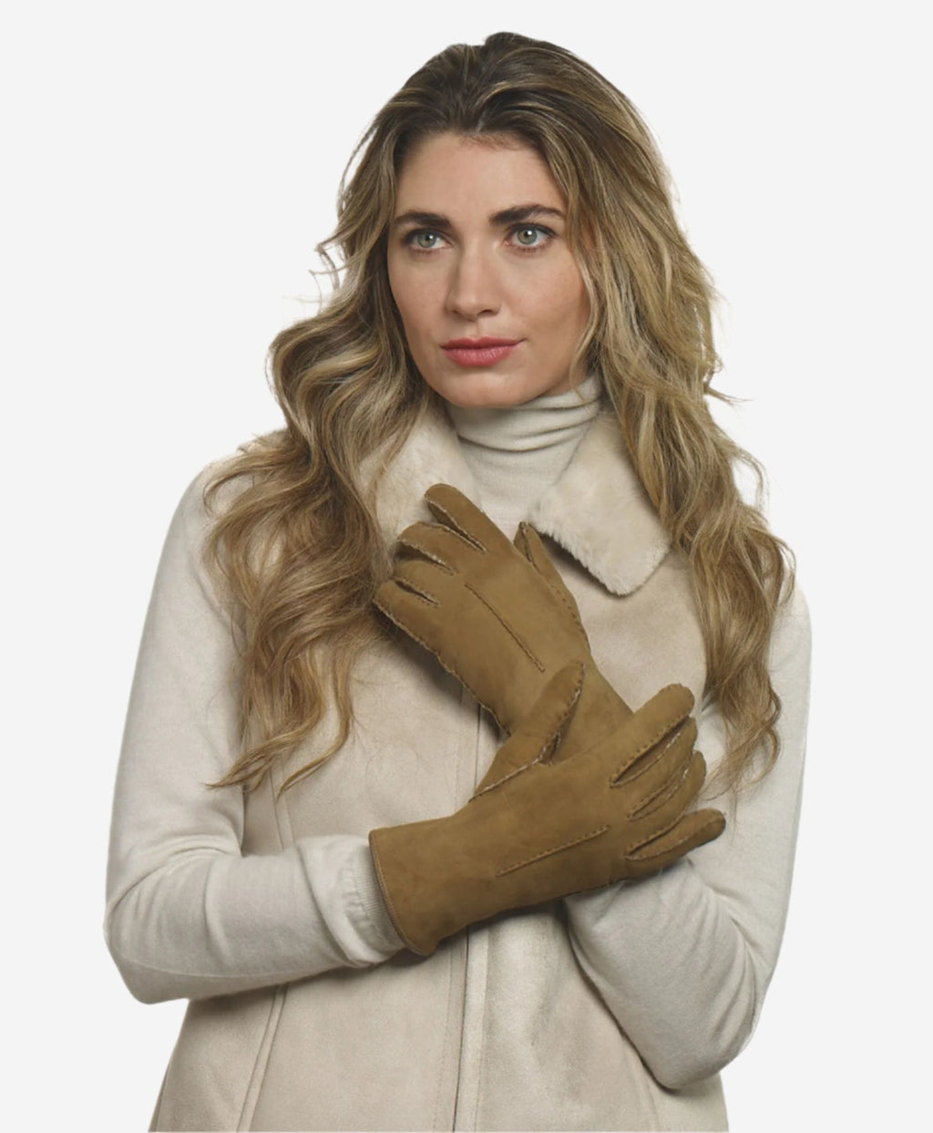 CA4465 (hazel) - Women’s handsewn Italian sueded lamb shearling gloves