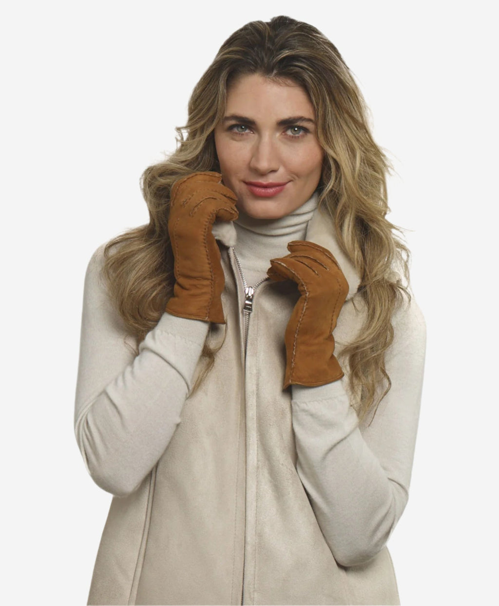 CA4465 (saddle) - Women’s handsewn Italian sueded lamb shearling gloves