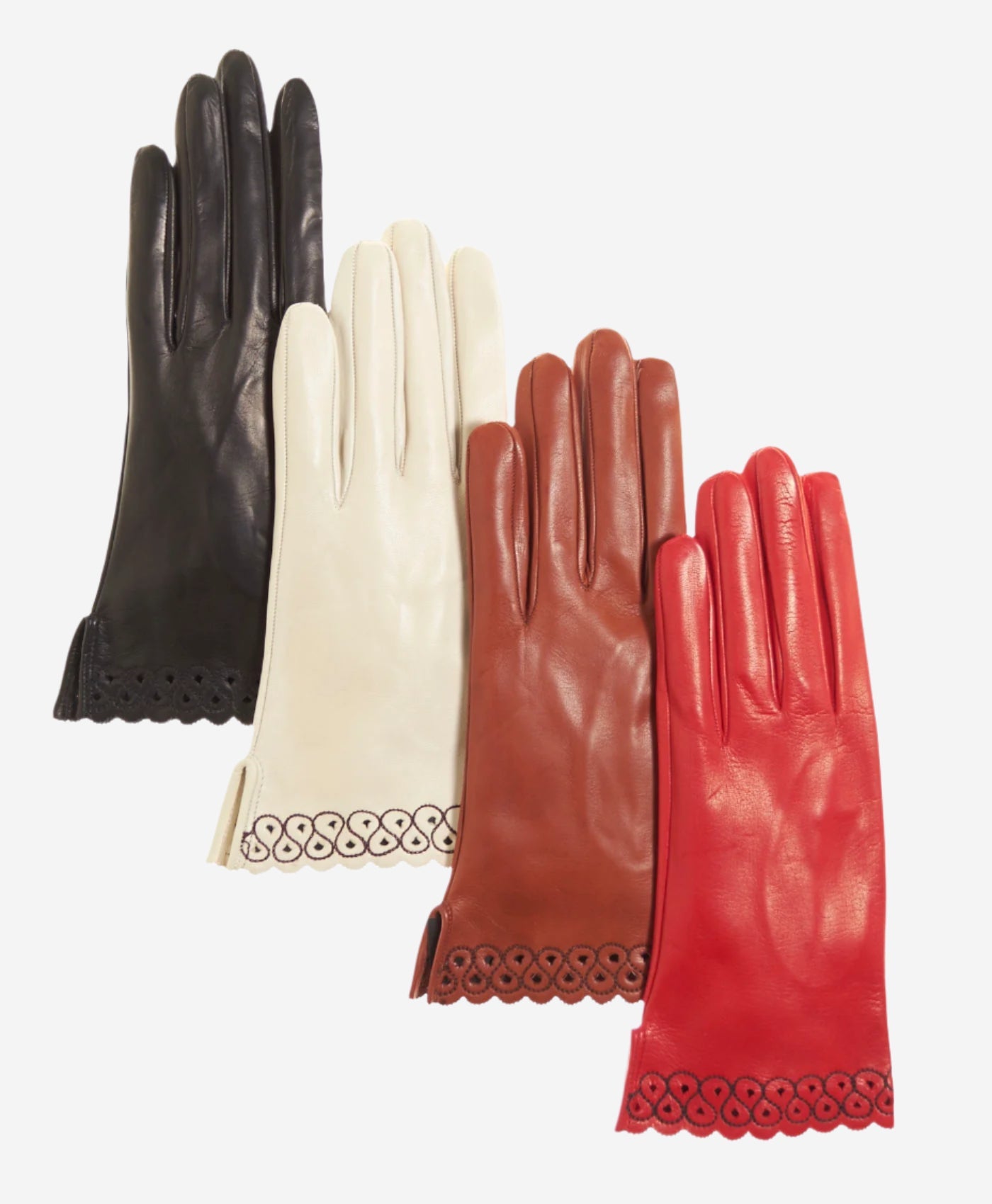 CA4534 (red) - Women’s Italian unlined dress leather gloves with “lace-work" cuff