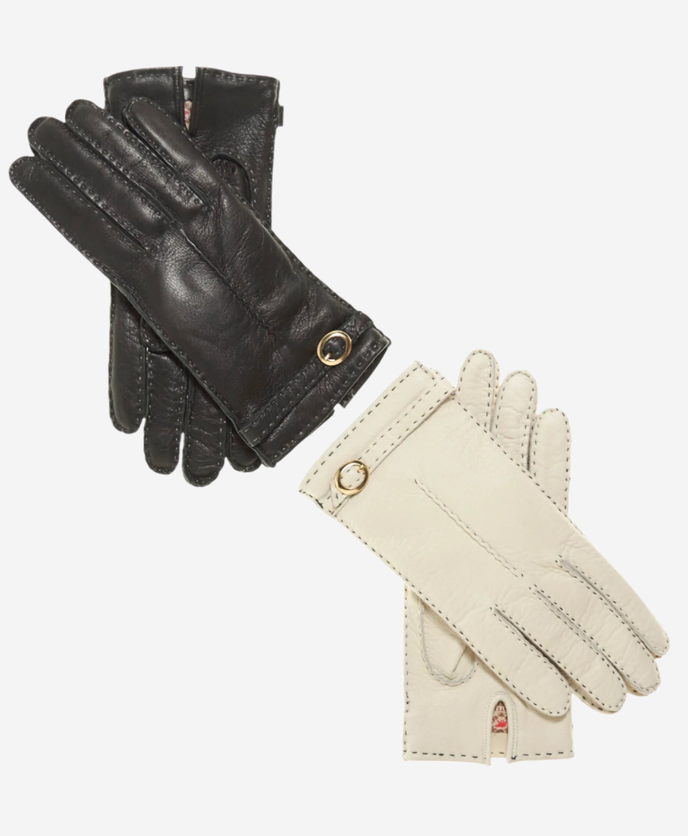 CA4661 (cream) -  Women’s Italian handsewn deerskin gloves with cashmere lining and distinctive strap and buckle