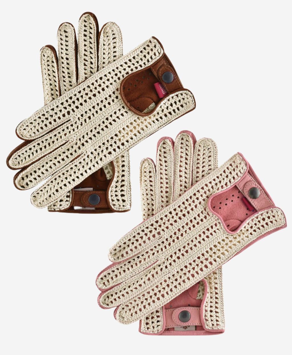 CA4916 (pink) - Handsewn Italian crochet driving gloves in lambskin leather