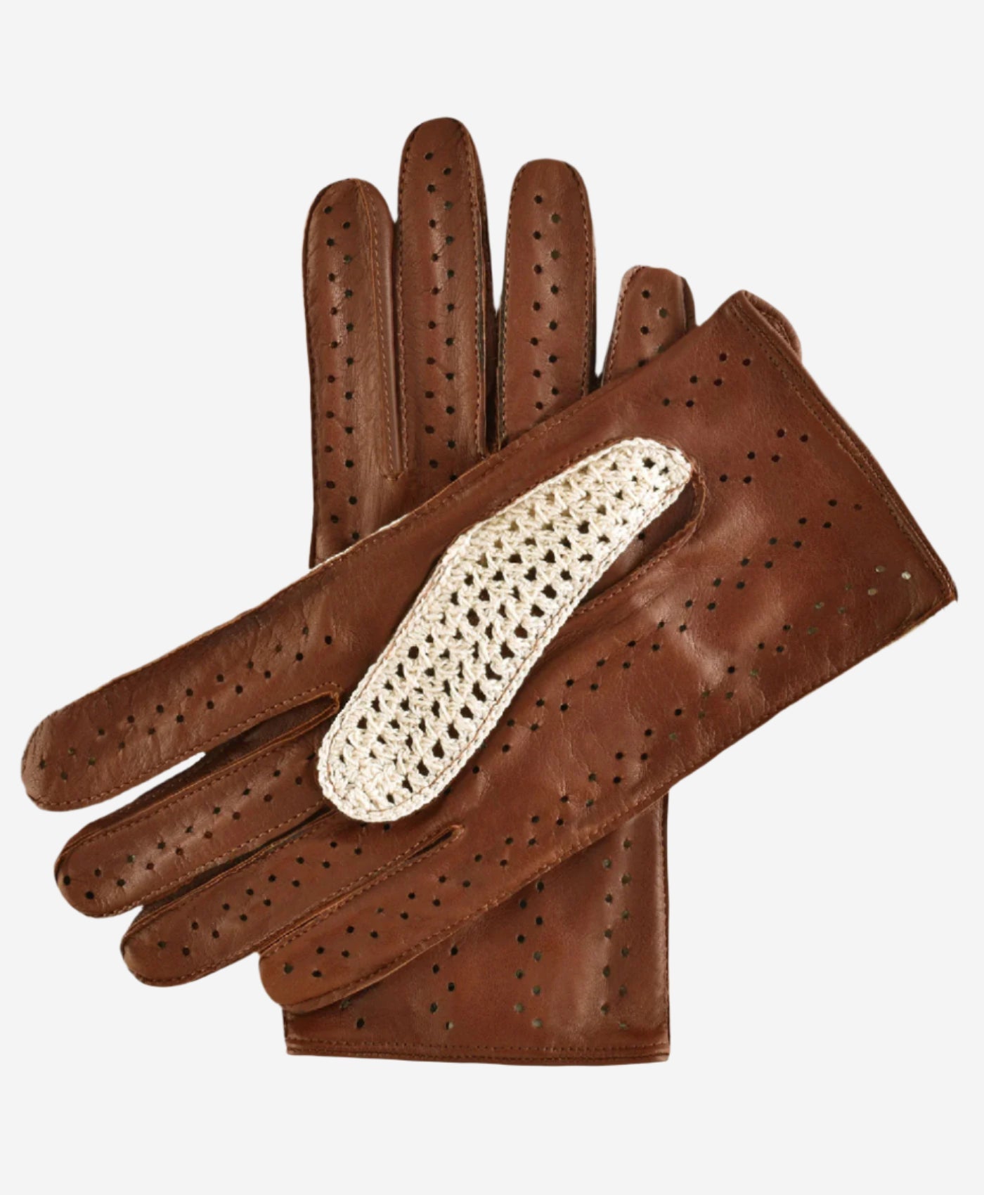CA4916 (brown) - Handsewn Italian crochet driving gloves in lambskin leather