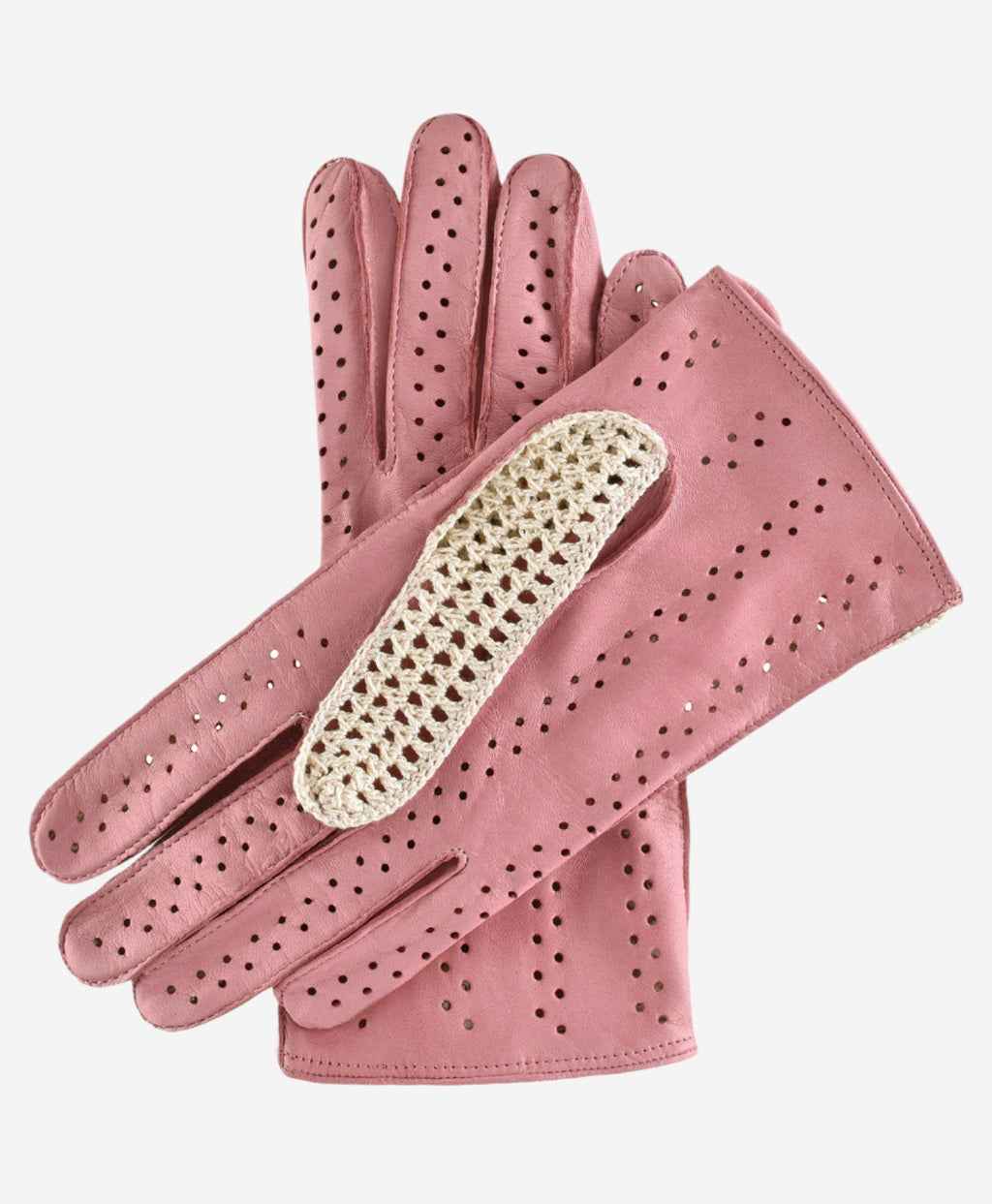 CA4916 (pink) - Handsewn Italian crochet driving gloves in lambskin leather