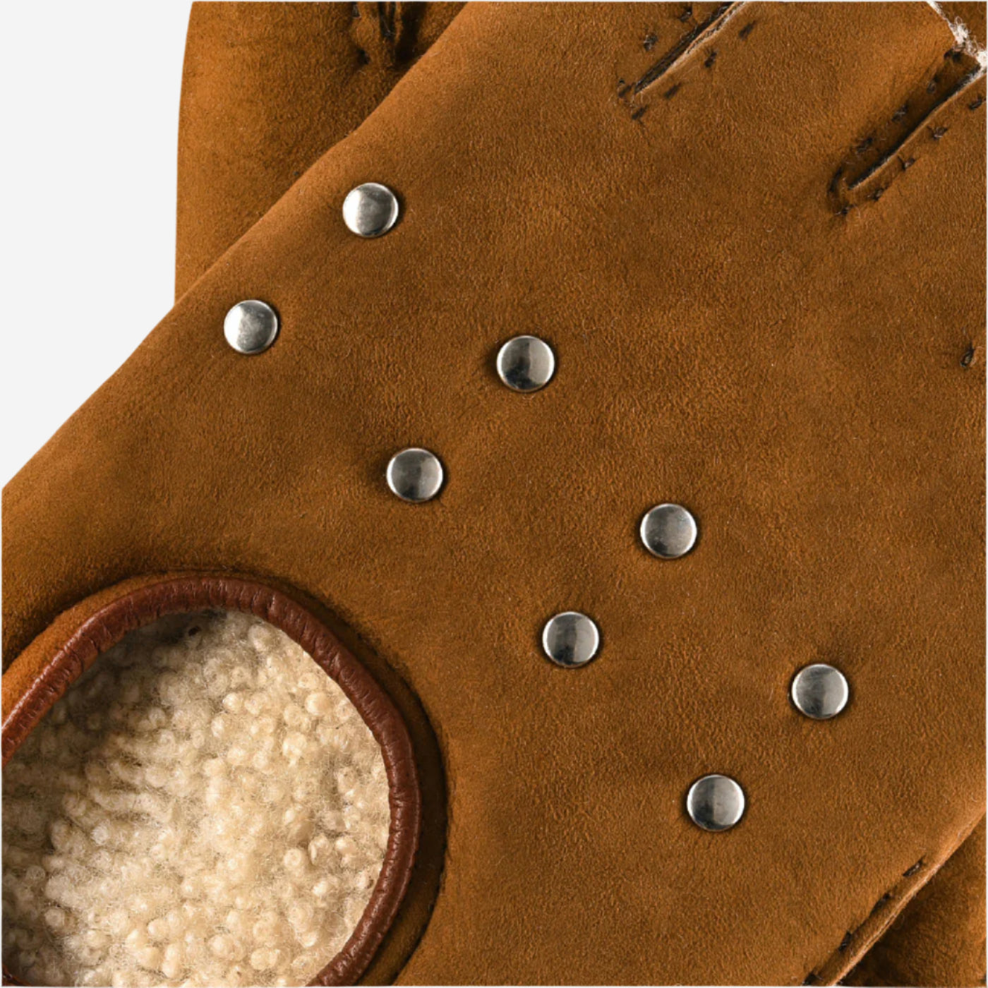 CA4956 (cognac) - Women’s Italian suede driving gloves with lambswool lining and metal studs