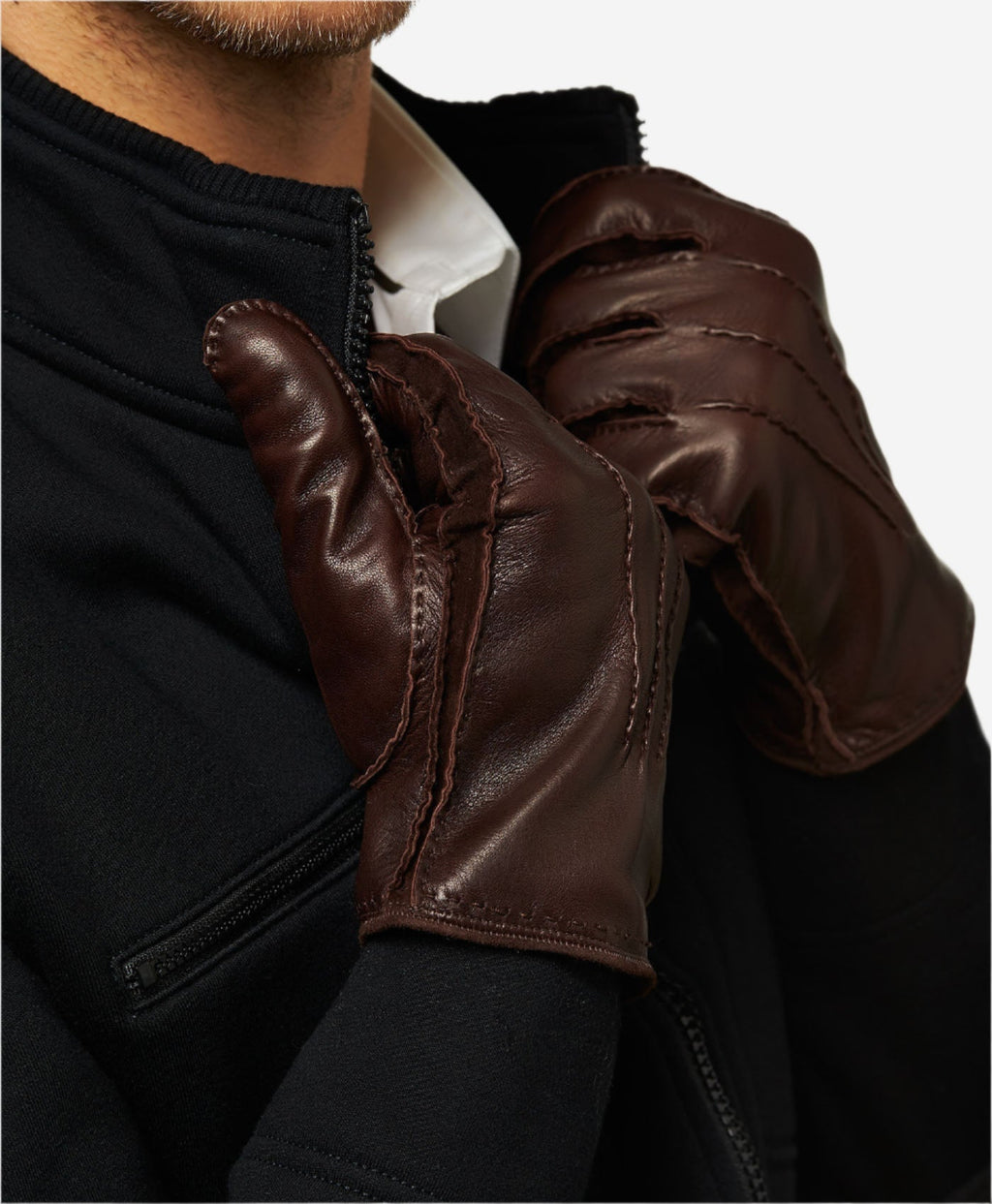 CC3104 (brown) - Men's Italian handsewn cashmere lined leather gloves