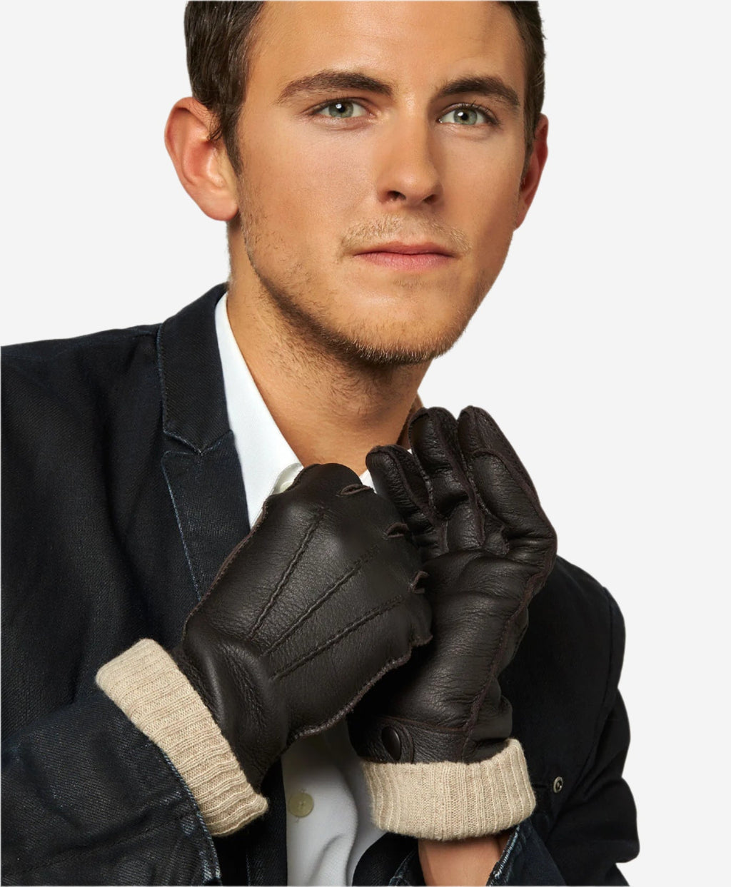 CC3115 (dark brown) - Men's Italian deerskin leather gloves with cashmere lining