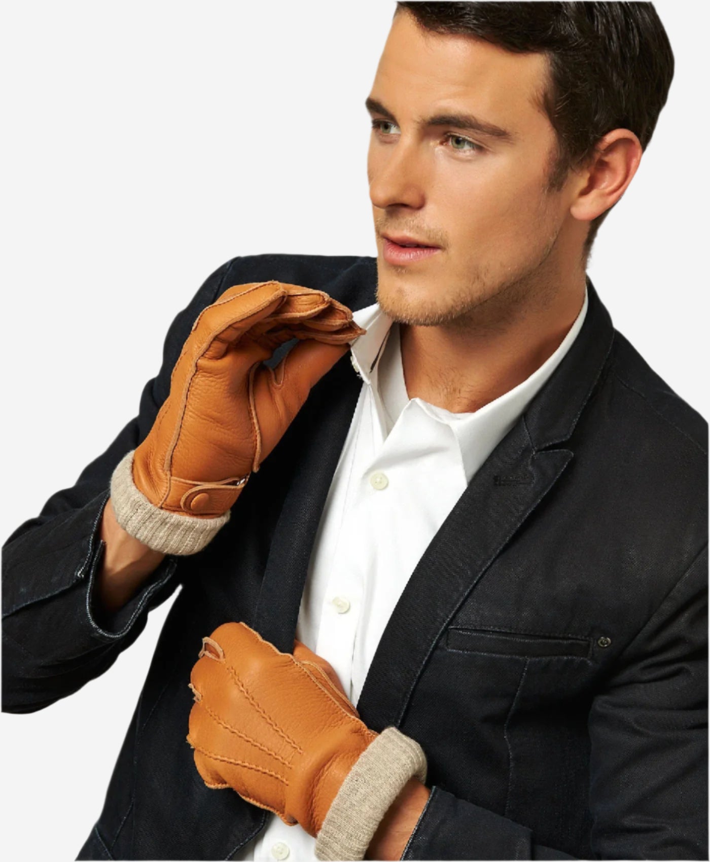 CC3115 (saddle) - Men's Italian deerskin leather gloves with cashmere lining