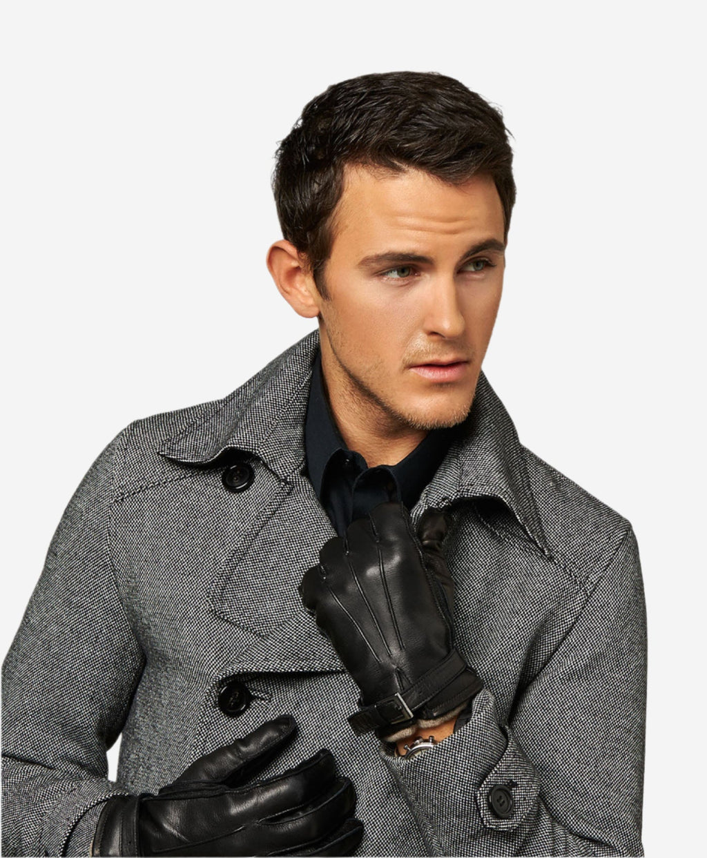 CC3239 (black) - Men's Italian cashmere lined lambskin gloves with belt