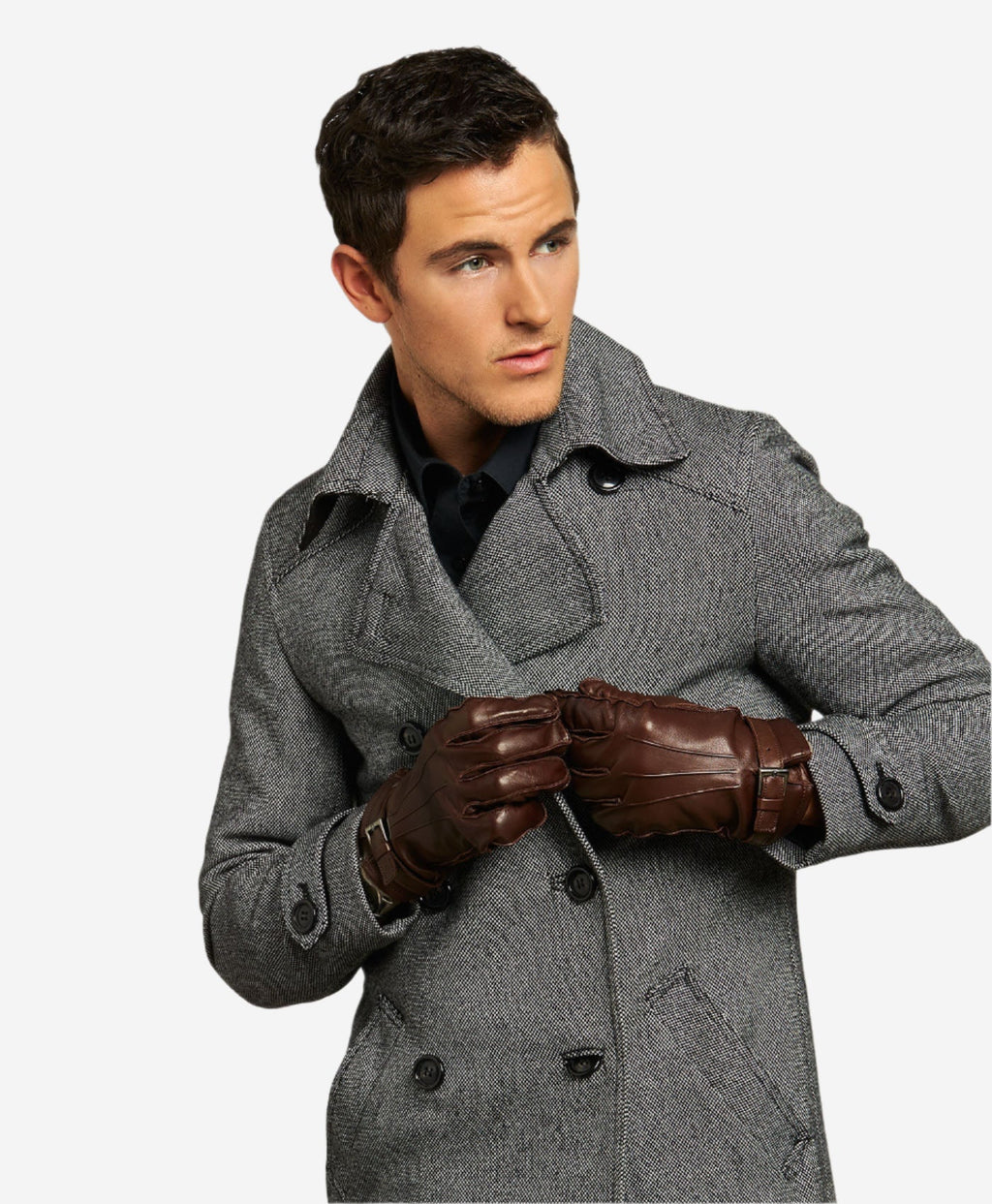 CC3239 (brown) - Men's Italian cashmere lined lambskin gloves with belt