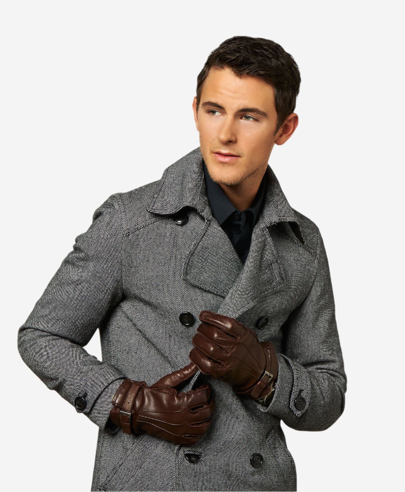 CC3239 (brown) - Men's Italian cashmere lined lambskin gloves with belt