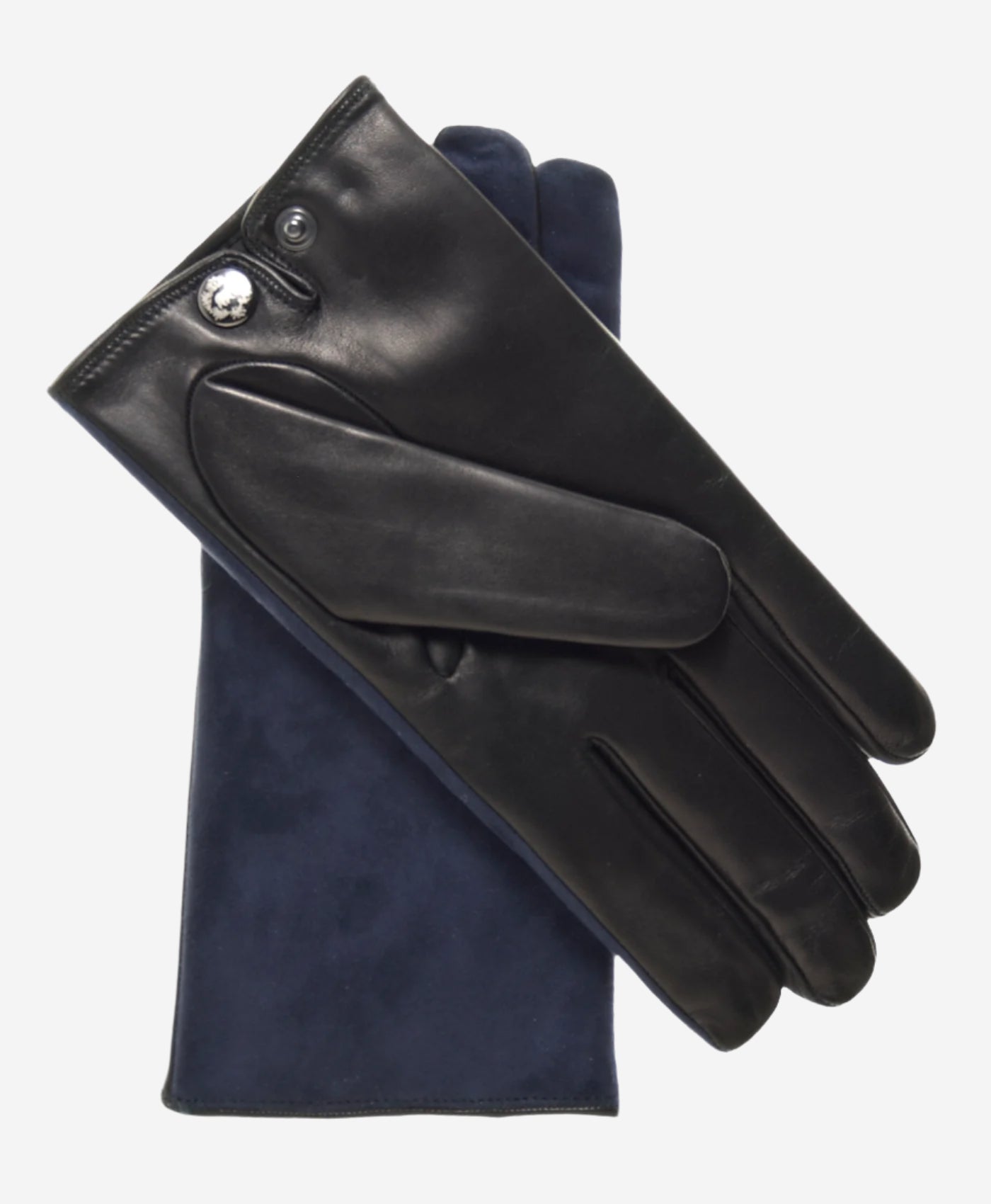 CC3414 (blue/black) - Men’s Italian suede and lambskin gloves with cashmere lining and snap closure