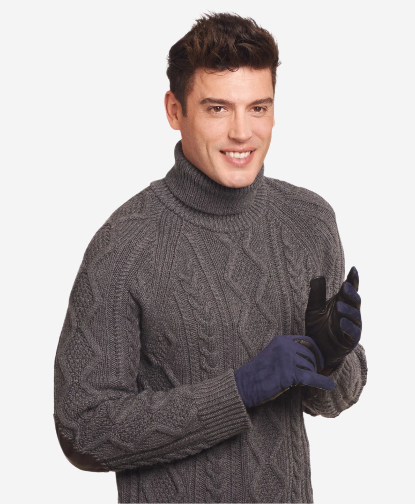 CC3414 (blue/black) - Men’s Italian suede and lambskin gloves with cashmere lining and snap closure
