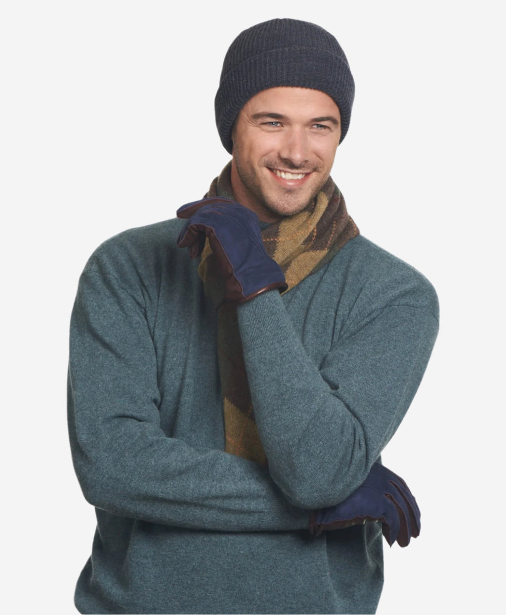 CC3434 (blue/cordovan) - Men’s Italian suede and lambskin gloves with cashmere lining