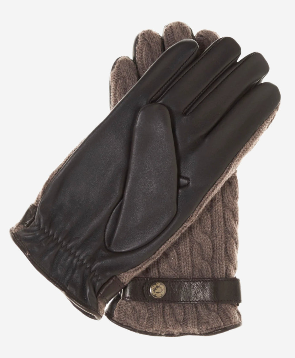 CC3510 (brown) - Men’s Italian cable knit cashmere and leather winter gloves