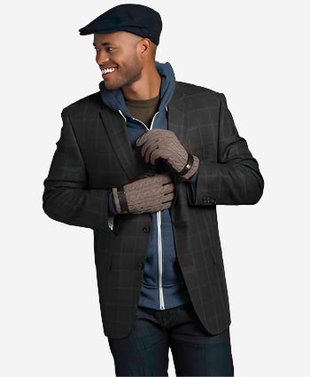 CC3510 (brown) - Men’s Italian cable knit cashmere and leather winter gloves