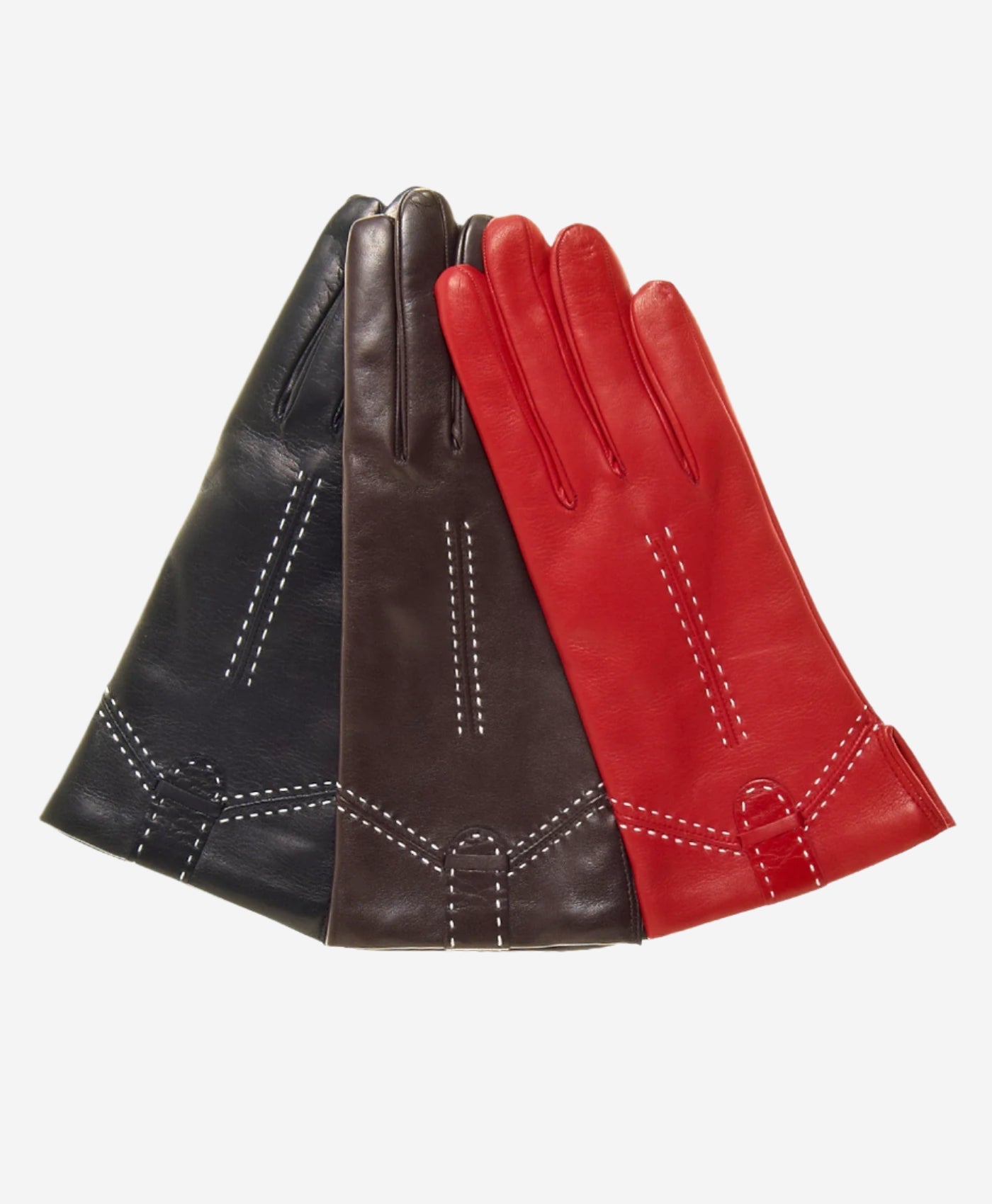 CC4005 (black) - Women’s Italian cashmere lined leather gloves with decorative stitching