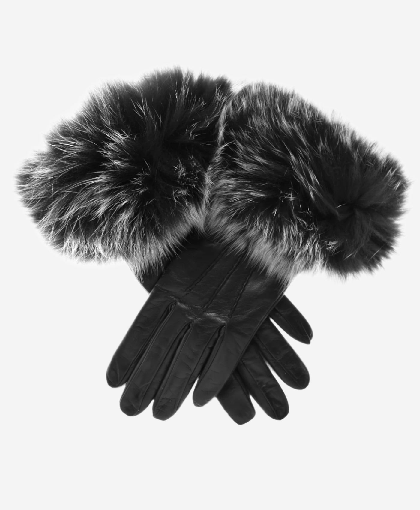 CC4066 (black) - Women’s Italian fox fur cuff cashmere lined leather gloves