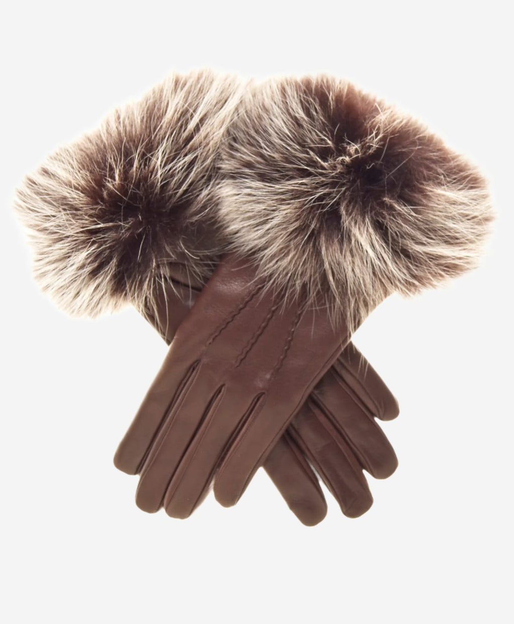CC4066 (brown) - Women’s Italian fox fur cuff cashmere lined leather gloves