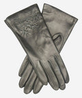 CC4101 (black) - Women’s Italian cashmere lined leather gloves with floral accents