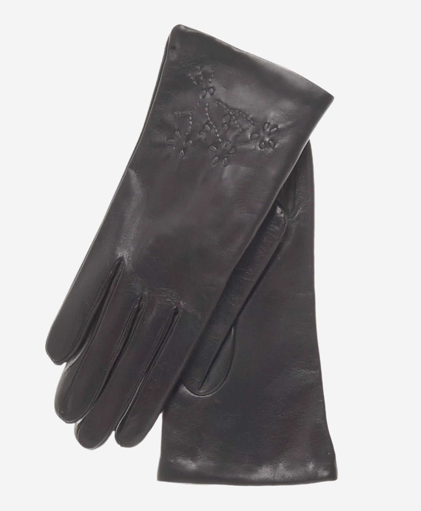 CC4101 (black) - Women’s Italian cashmere lined leather gloves with floral accents