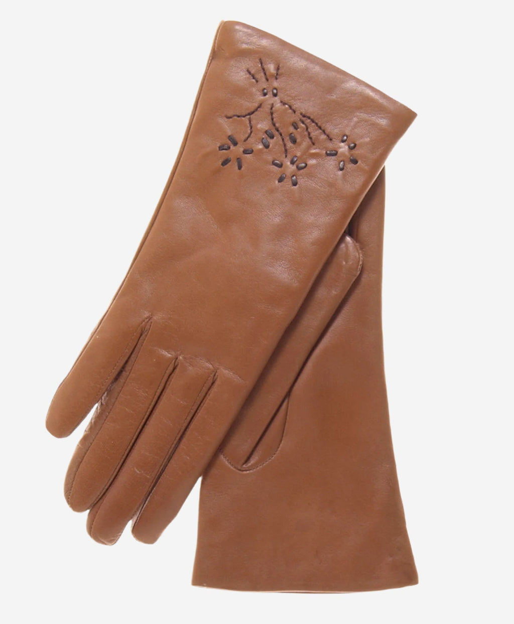 CC4101 (brown) - Women’s Italian cashmere lined leather gloves with floral accents
