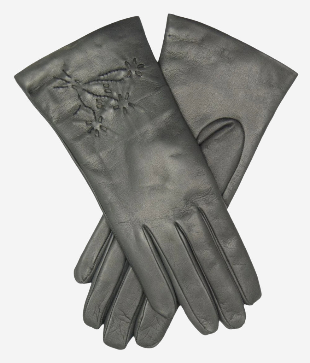CC4101 (charcoal) - Women’s Italian cashmere lined leather gloves with floral accents