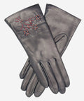 CC4101 (navy) - Women’s Italian cashmere lined leather gloves with floral accents