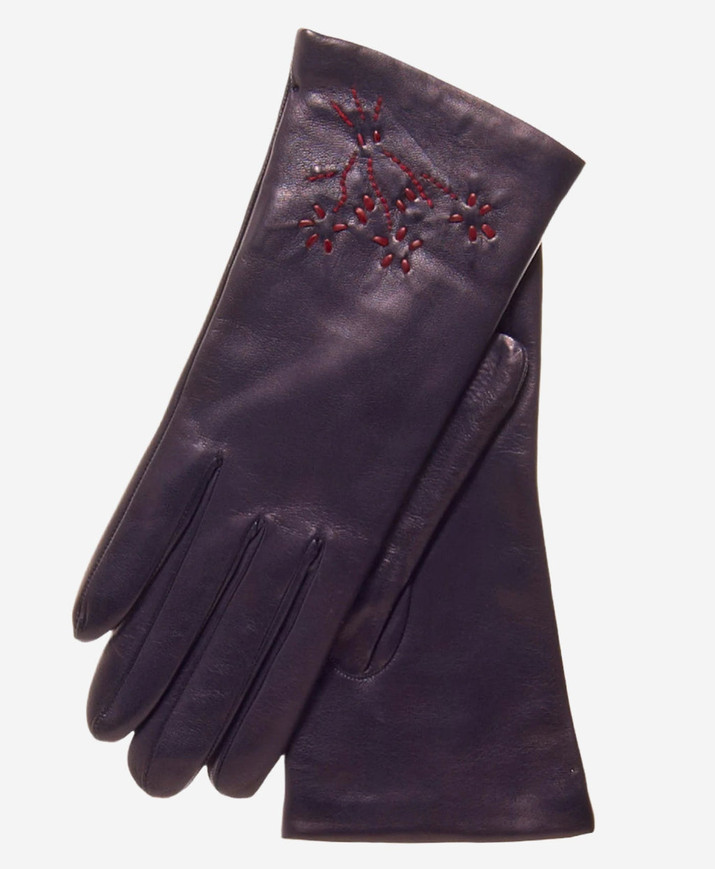 CC4101 (navy) - Women’s Italian cashmere lined leather gloves with floral accents