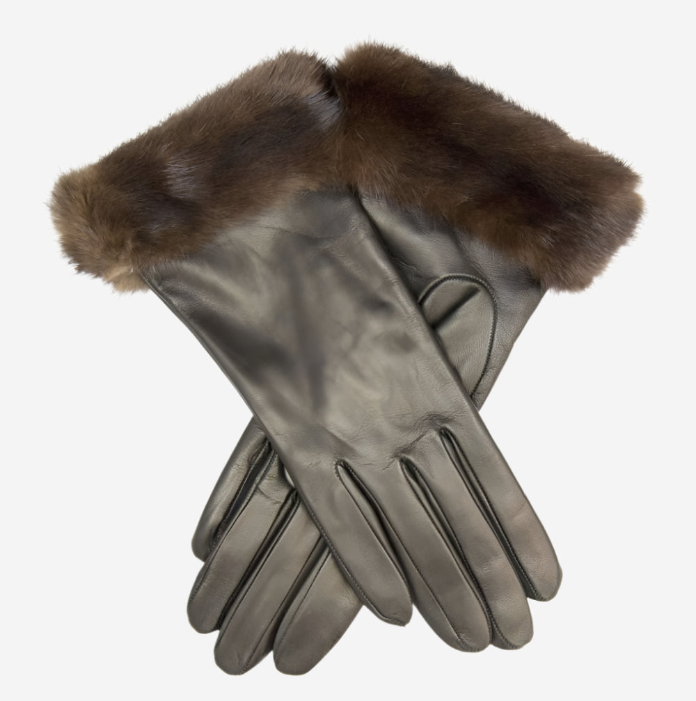 CC4127 (black) - Women’s Italian cashmere lined 4-button length leather gloves with mink cuff